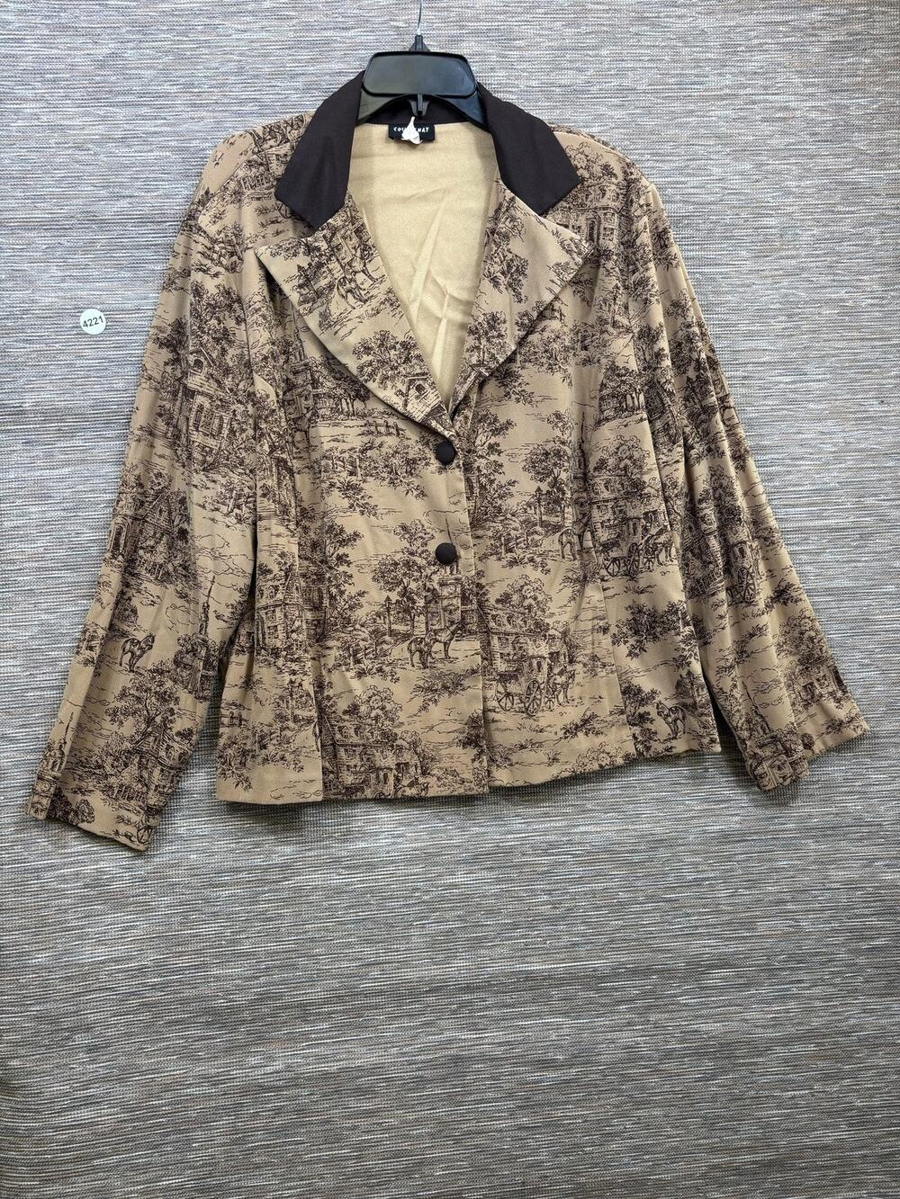 Courtenay Blazer Jacket Womens 24W Beige Scenic Print Twill Button Lined Short